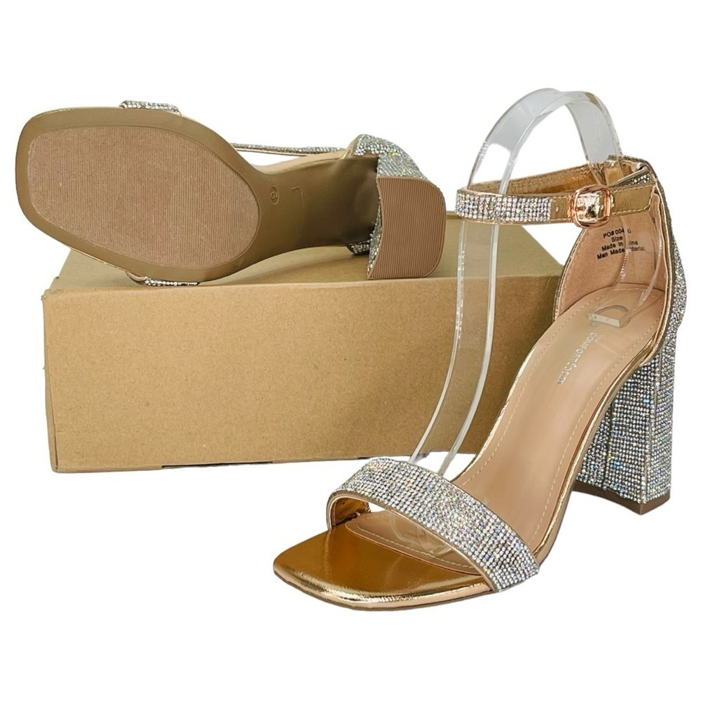 Journee Collection IDDA Rose Gold Rhinestone Studded Womens Heels Size 9M - Picture 11 of 13